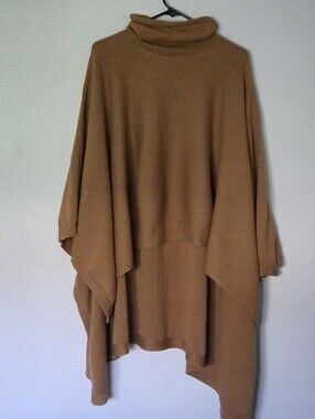 Nordstrom Merino/cotton Blend Camel Turtleneck Poncho Sweater